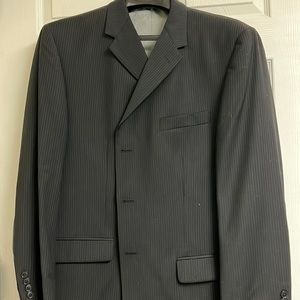 Men’s black pinstripe three button suit jacket size 48 regular